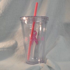 Stila cosmetics pink breast cancer ribbon insulated tumbler w/straw (63)